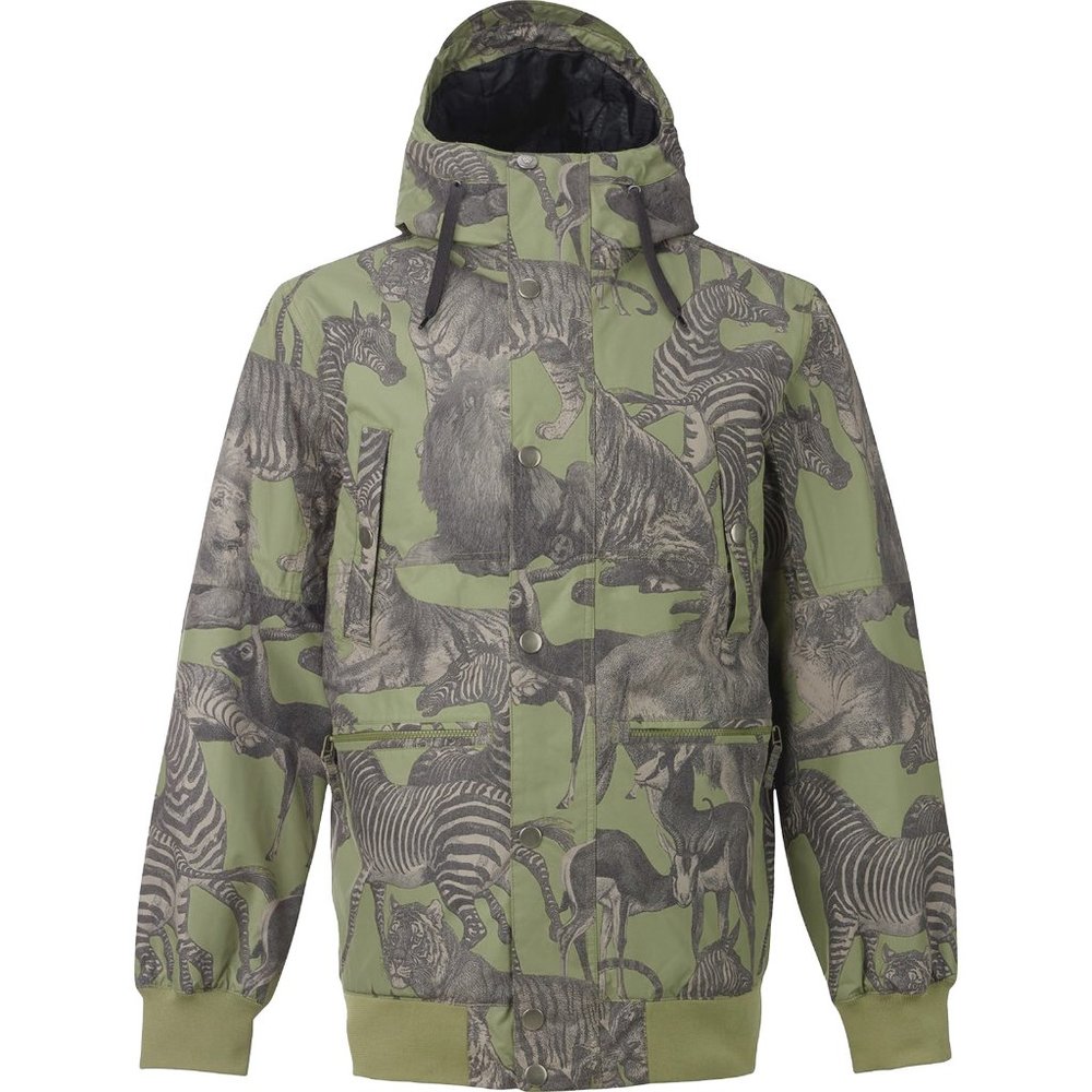 NEW Burton TWC Primetime Snowboard Jacket XL Green With Cool Safari Animal Print